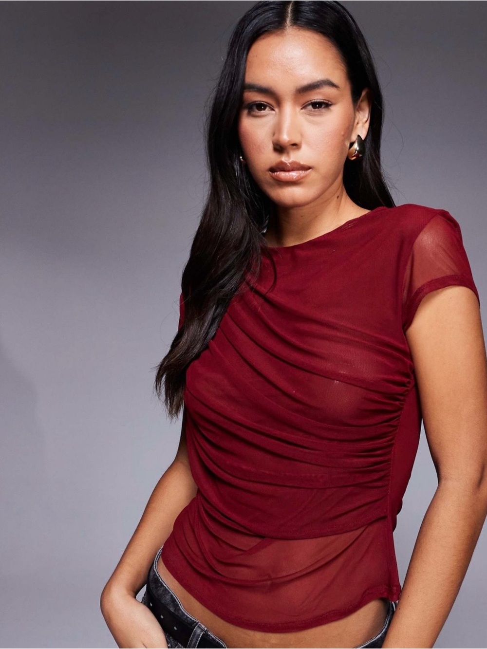 ASOS Sheer Red Short Sleeve Top